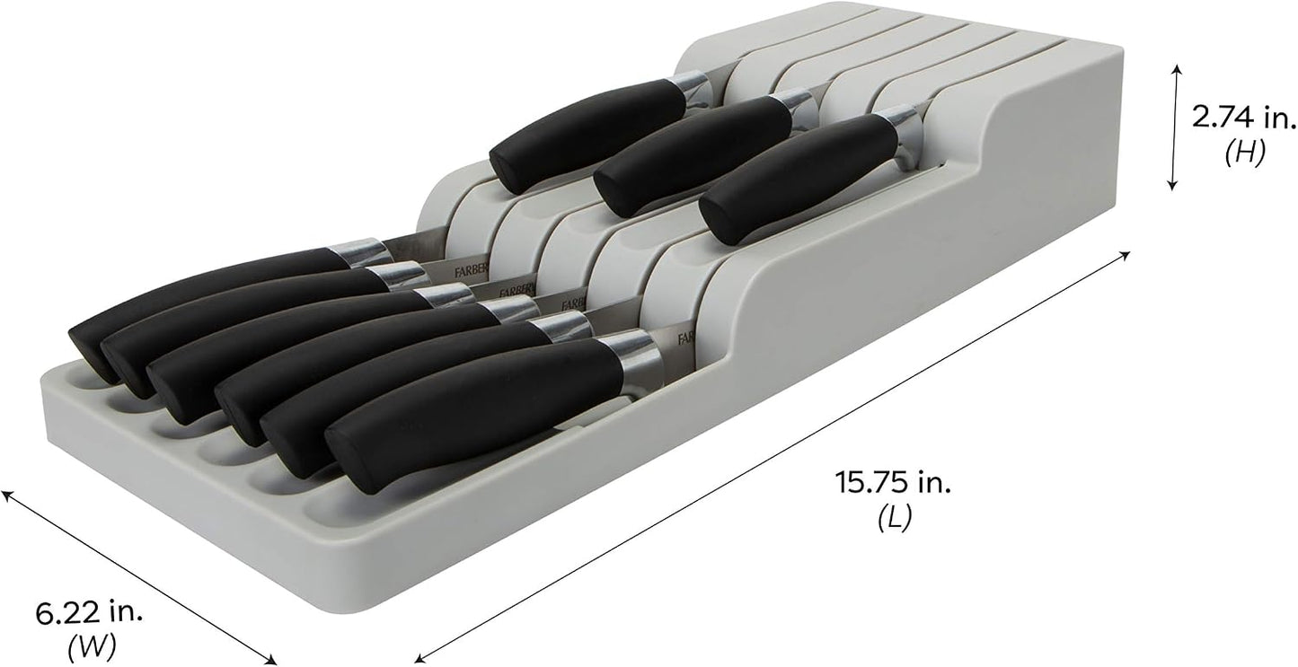 Kitchen Details 2 Tier Knife Drawer Organizer | Holds 11 Knives | Utensil Holder | Knife Block | Storage & Organization | Space Saver | Natural