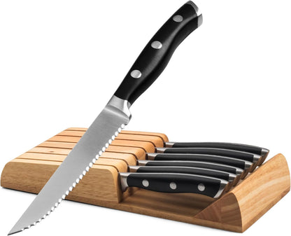 Alata 8-Piece Steak Knives Set, 4.7 Inch with Serrated Edge Razor-Sharp Dinner Knives, Full-Tang Construction