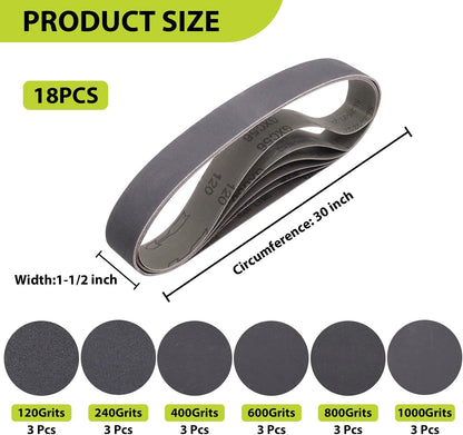 1x30 Inch Silicon Carbide Sanding Belts, 4 PCS Each of 80,120, 240, 400, 800,1000 Grits Knife Sharpening Belt Kits for 1 x 30 Inch Belt Sander, 24 Pack