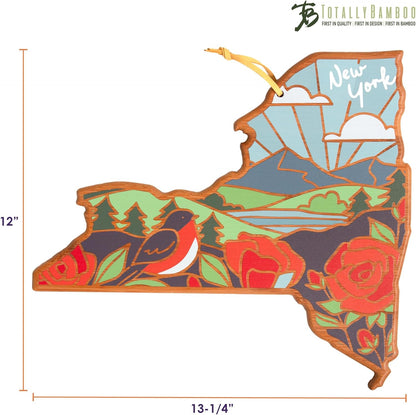Totally Bamboo North Carolina State Shaped Cutting Board and Charcuterie Serving Platter with Artwork by Summer Stokes, Includes Hang Tie for Wall Display 18" x 8" x 5/8" - Colors A