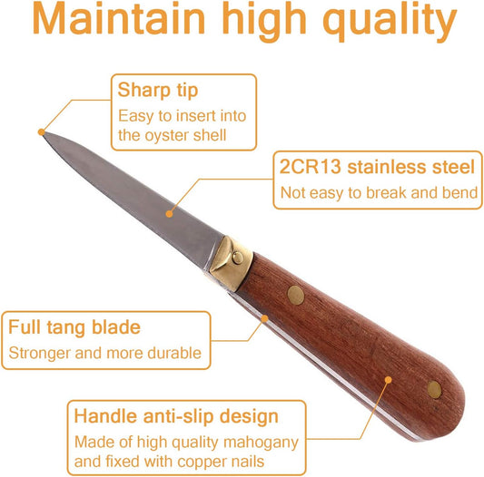 Oyster shucking knife, oyster knife, full tang knife not easy to break and bend (1knife+1case)