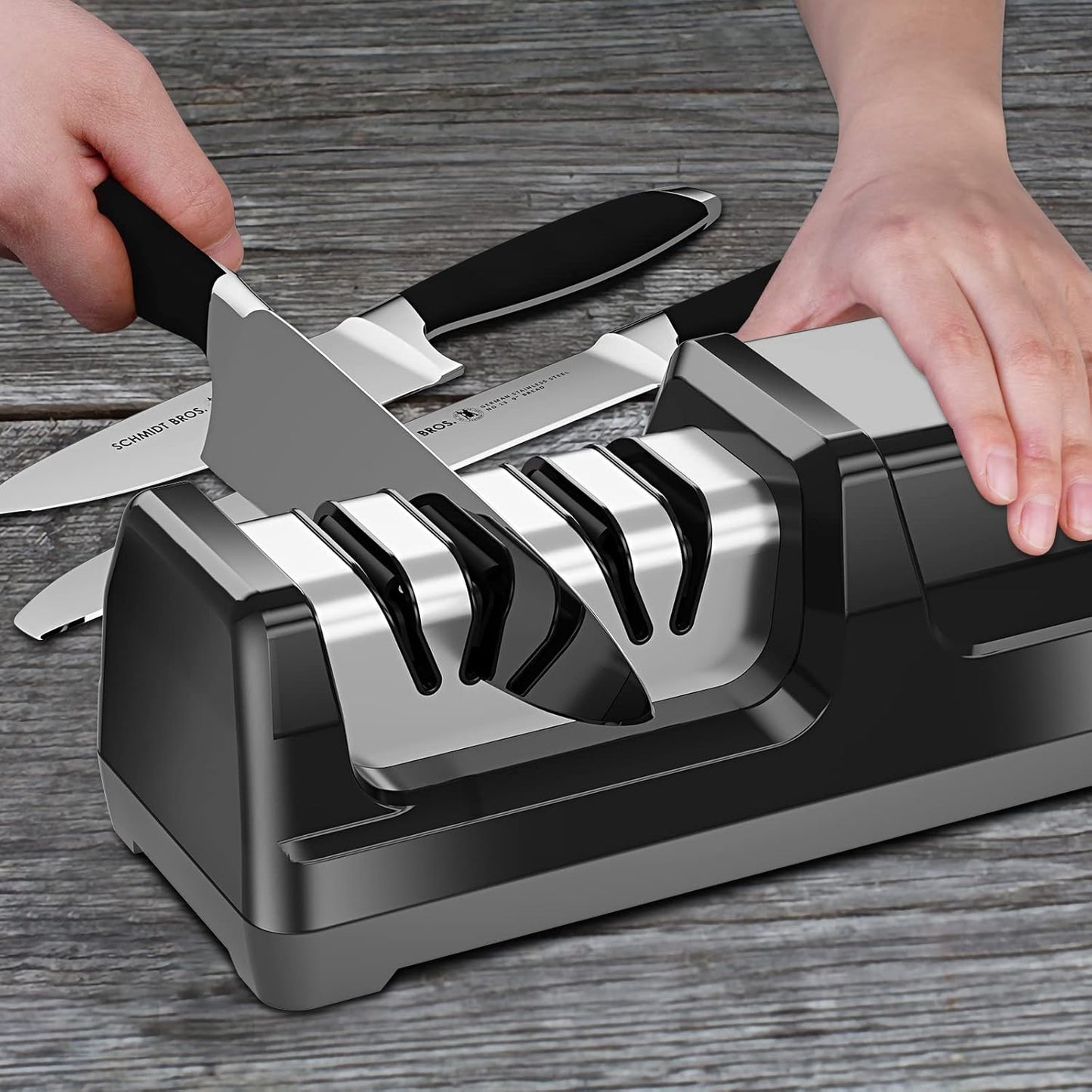 Enutogo Knife Sharpener, Professional 2-Stages Eleltric Knife Sharpeners with Diamond Abrasives for 20-Degree Straight Edge, Knife Sharpener for Kitchen Knives with Sharpening and Polishing