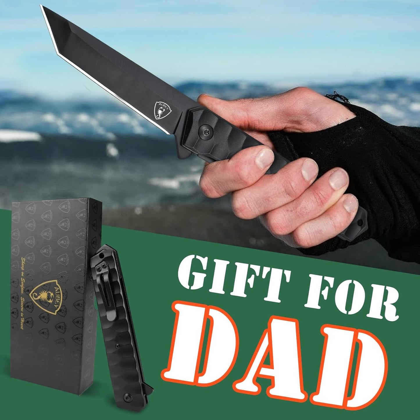 AUBEY Damascus Pocket Knife with Clip, Sharp Tanto Blade with VG10 Core Folding Knife with Abalone Shell Handle and Glass Breaker, EDC Camping Knife for Gift Survival Collection