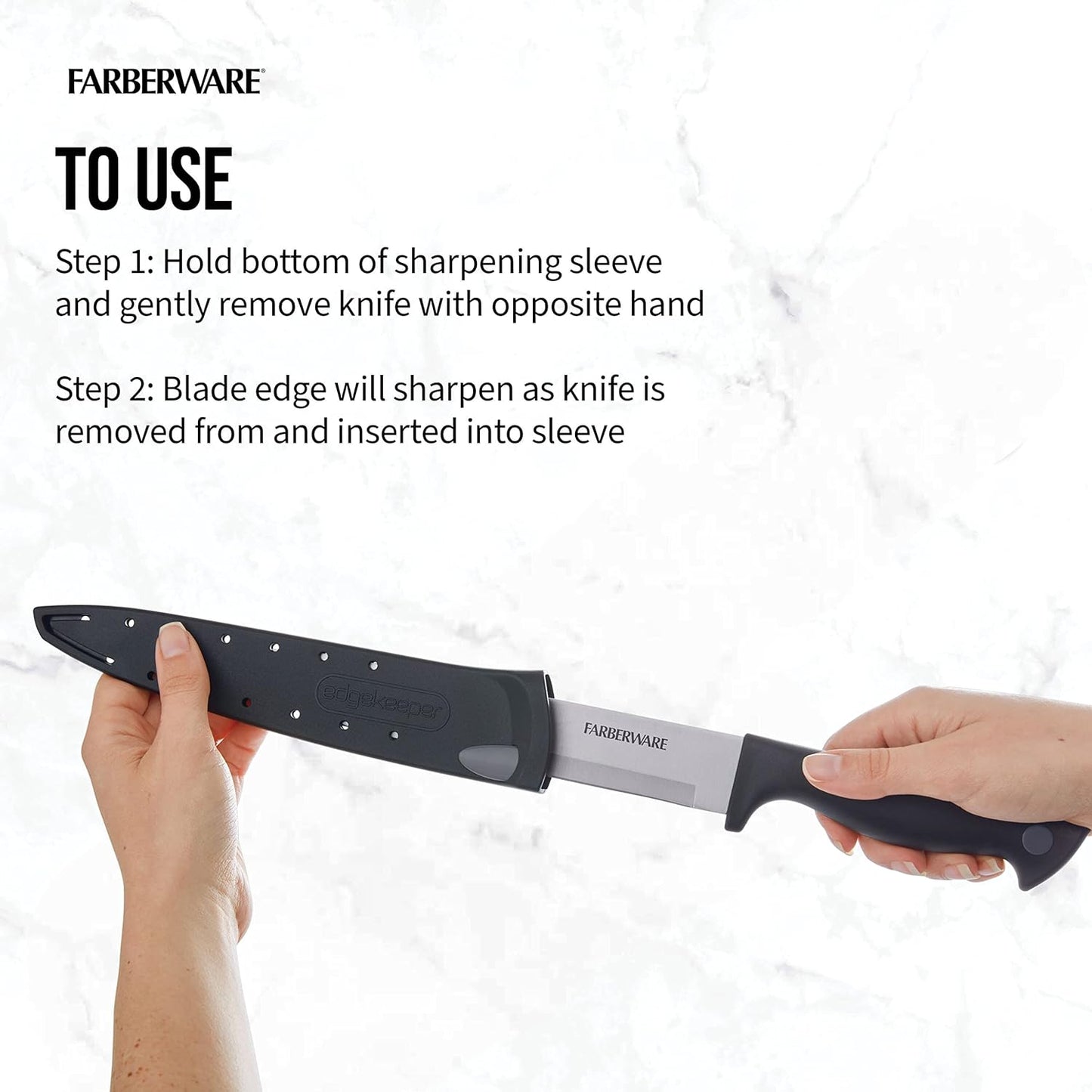 Farberware EdgeKeeper 6 Inch Chef Knife with Self-Sharpening Blade Cover, High-Carbon Stainless Steel Kitchen Knife for Slicing, Dicing, and Mincing