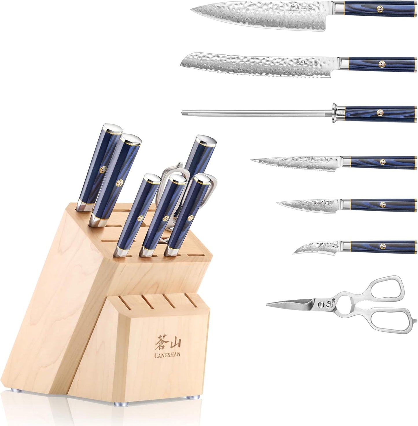 Cangshan KITA Series 12-Piece Knife Block Set, HUA Ash Wood Block, 501790 (Blue, 12pc)