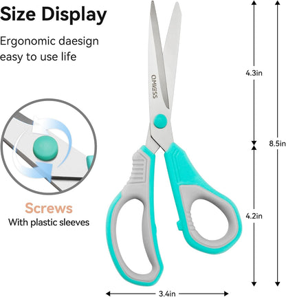 QMVESS 8.5" Scissors All Purpose 3 Pack, Ultra Sharp 2.5mm Thick Blade Scissors for Office, Professional Ergonomic Comfort Grip for Office School Home Fabric Sewing DIY Craft Cutting General Use