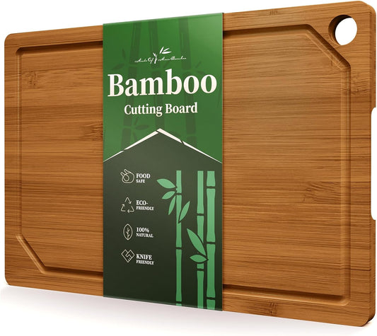Kitsure Bamboo Cutting Board - Multi-Sizes Wooden Cutting Boards for Kitchen, Convenient Kitchen Essentials with Deep Juice Grooves， Cutting Board for Chopping & Serving, Large, Natural