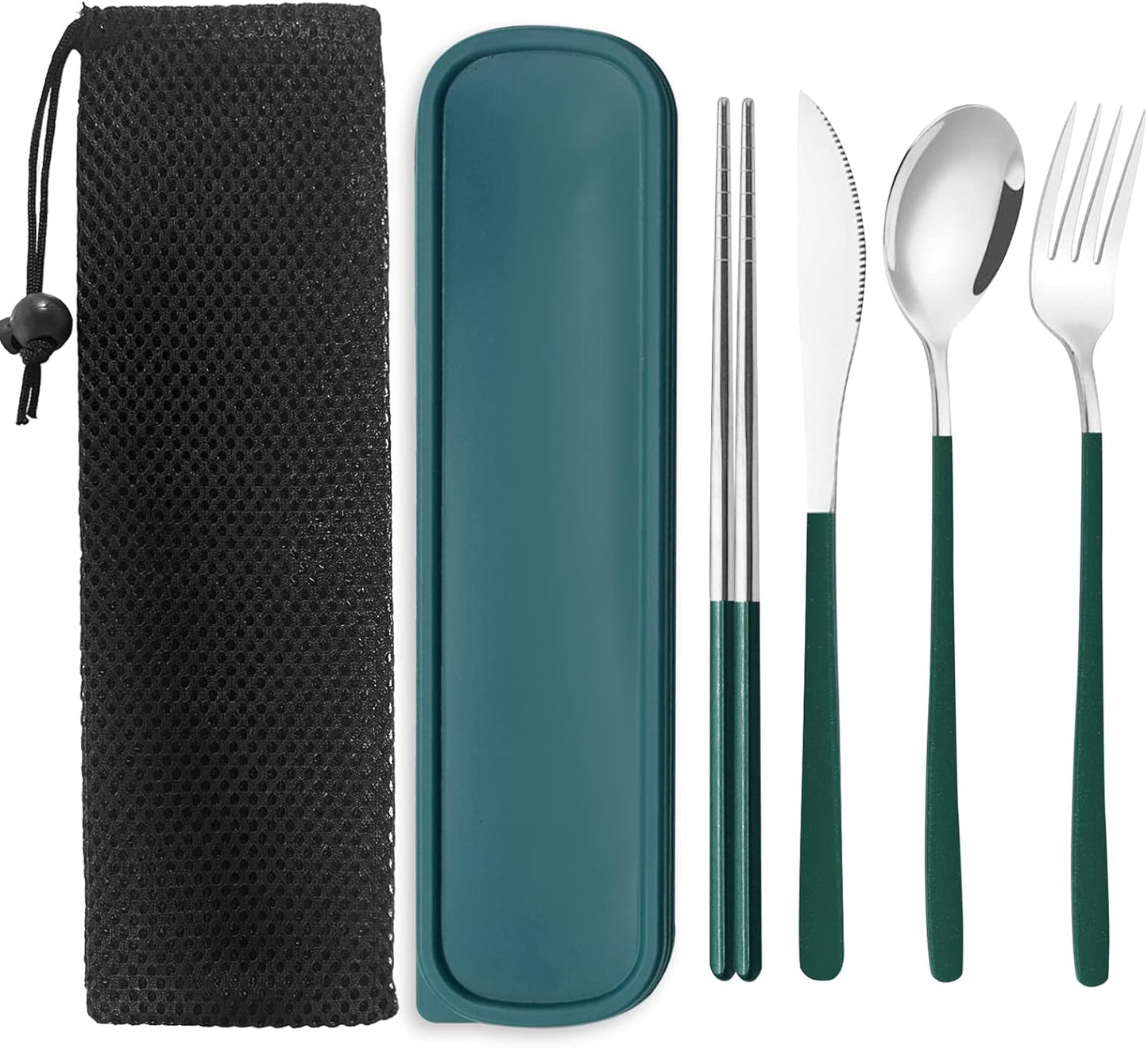 Black Portable Flatware Cutlery Set, TWUTGAYW Stainless Steel Travel Utensils with Case, Reusable Chopsticks Knife Spoons and Forks Set, Gold Camping Utensils Set for Lunch, Office, School, Picnic
