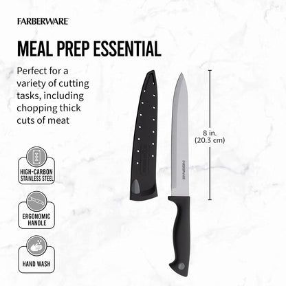 Farberware EdgeKeeper 6 Inch Chef Knife with Self-Sharpening Blade Cover, High-Carbon Stainless Steel Kitchen Knife for Slicing, Dicing, and Mincing