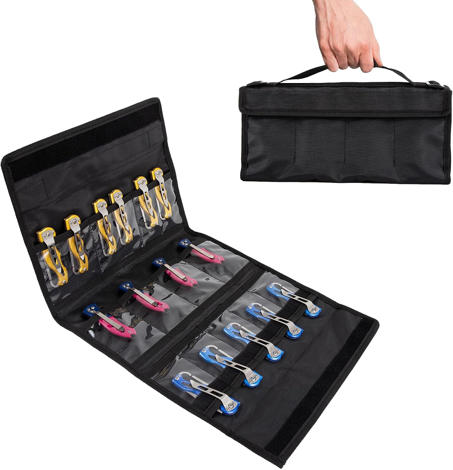 Knife Display Case,12 Slots Folding Knife Roll Bag, Pocket Knife Organizer, Oxford Cloth Folding Small Knife Storage Pouch, Knives Roll Collection Pouch,Tactical Outdoor for EDC Mini Knife Bags