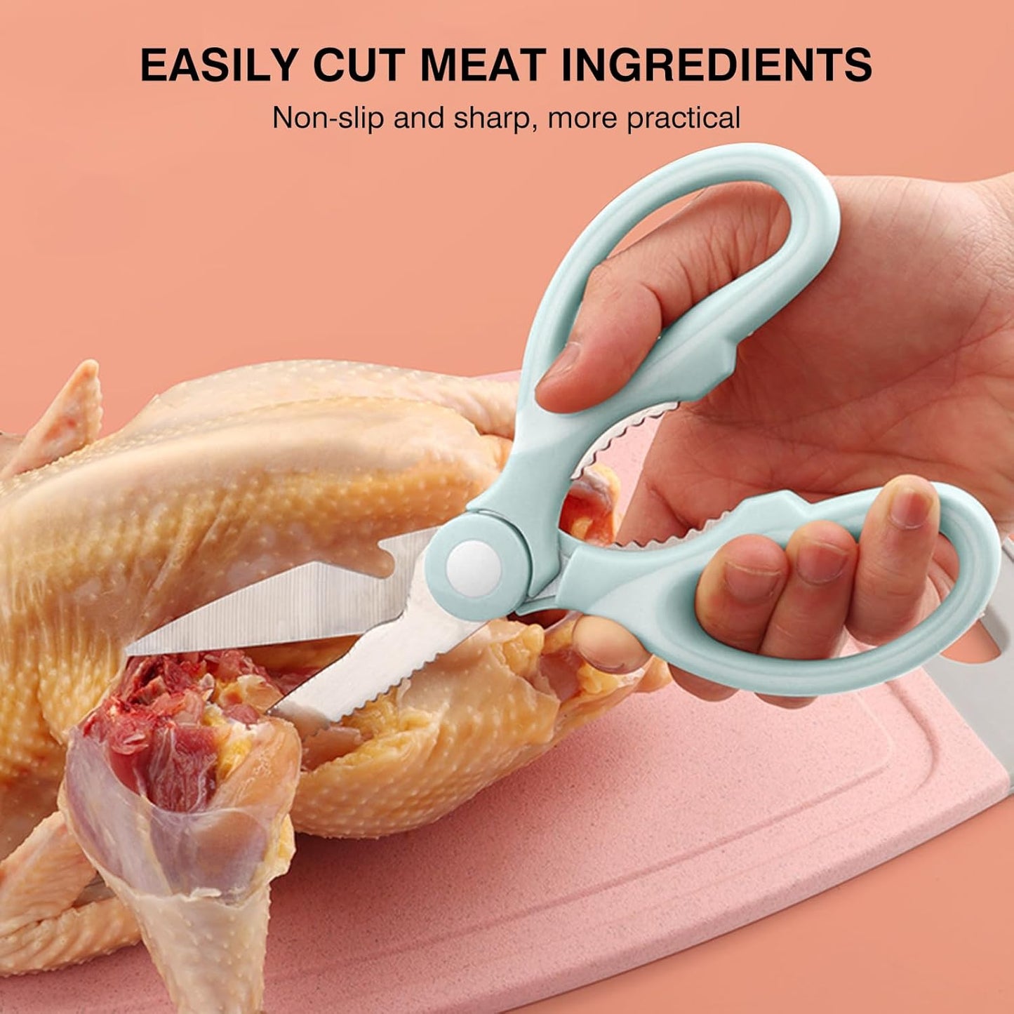 NileHome Kitchen Scissors, Stainless Steel Scissors All Purpose Heavy Duty, Kitchen Scissors for Food Dishwasher Safe, Kitchen Shears for Kitchen Meat Chicken Fish Poultry Herb Bread (Blue)