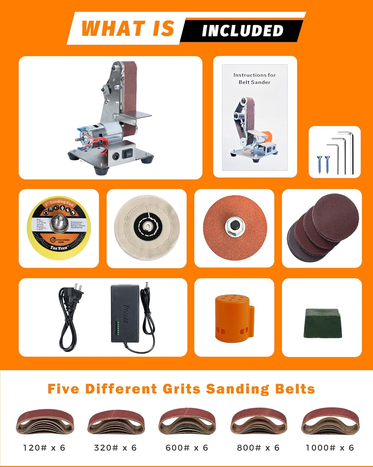 Mini Belt Sander, Electric Small Sander Knife Making Supplies, 7 Adjustable Speed Electric Knife Sharpener, Power Belt Grinder for Woodworking, Metal Working DIY (6.5'' x 6.8'' x 4.8'')