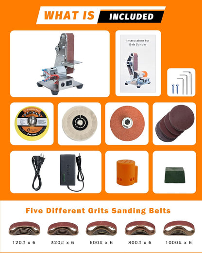 Mini Belt Sander, Electric Small Sander Knife Making Supplies, 7 Adjustable Speed Electric Knife Sharpener, Power Belt Grinder for Woodworking, Metal Working DIY (6.5'' x 6.8'' x 4.8'')