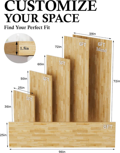 4FT Butcher Block Countertop Birch Solid Wood - 50" x 25" Table Top Butcher Block Cutting Board for Kitchen Island Cart Living Dining Office Desk Workbench Washer Dryer Countertop Unfinished 1.5" Th