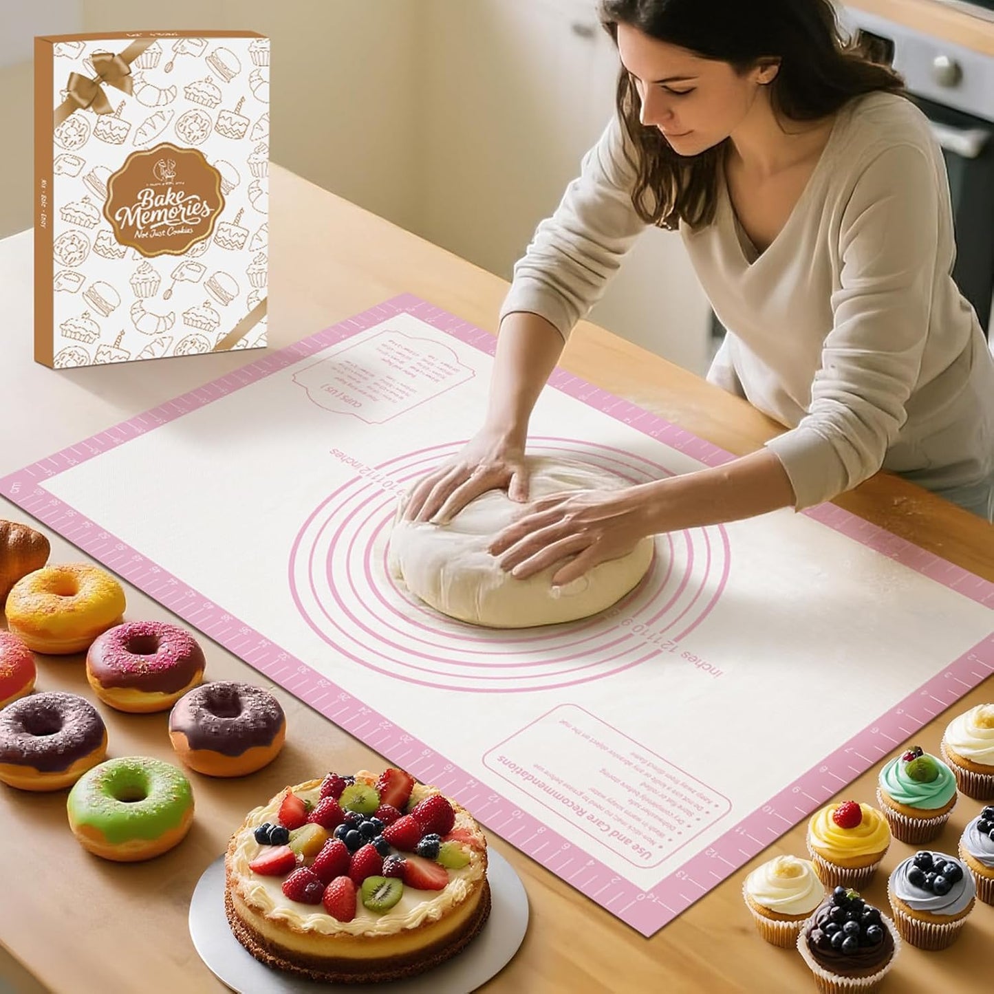 Extra Thick Silicone Baking Mat with Recipes - 26x16 inch Non Stick Pastry Mat with Measurements for Sourdough, Macarons, Bread, Pizza, Dough Rolling, Kneading, Heat Resistant to 480°F Gift for Baker