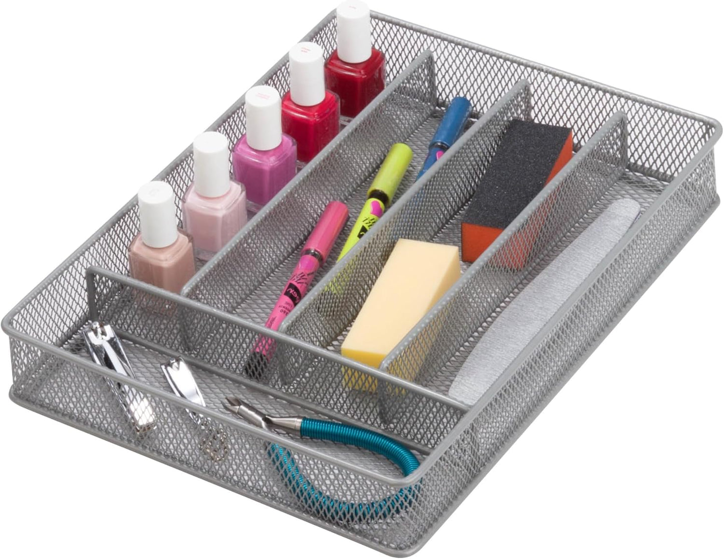 Honey-Can-Do KCH-02163 Steel Mesh 7-Compartment Expandable Utility Drawer Organizer, Silver