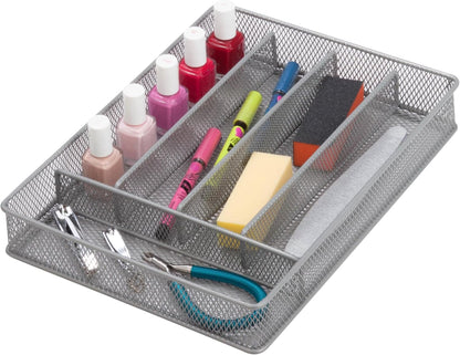 Honey-Can-Do KCH-02163 Steel Mesh 7-Compartment Expandable Utility Drawer Organizer, Silver