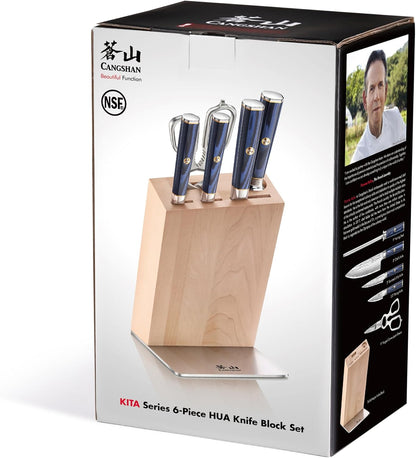 Cangshan KITA Series 12-Piece Knife Block Set, HUA Ash Wood Block, 501790 (Blue, 12pc)