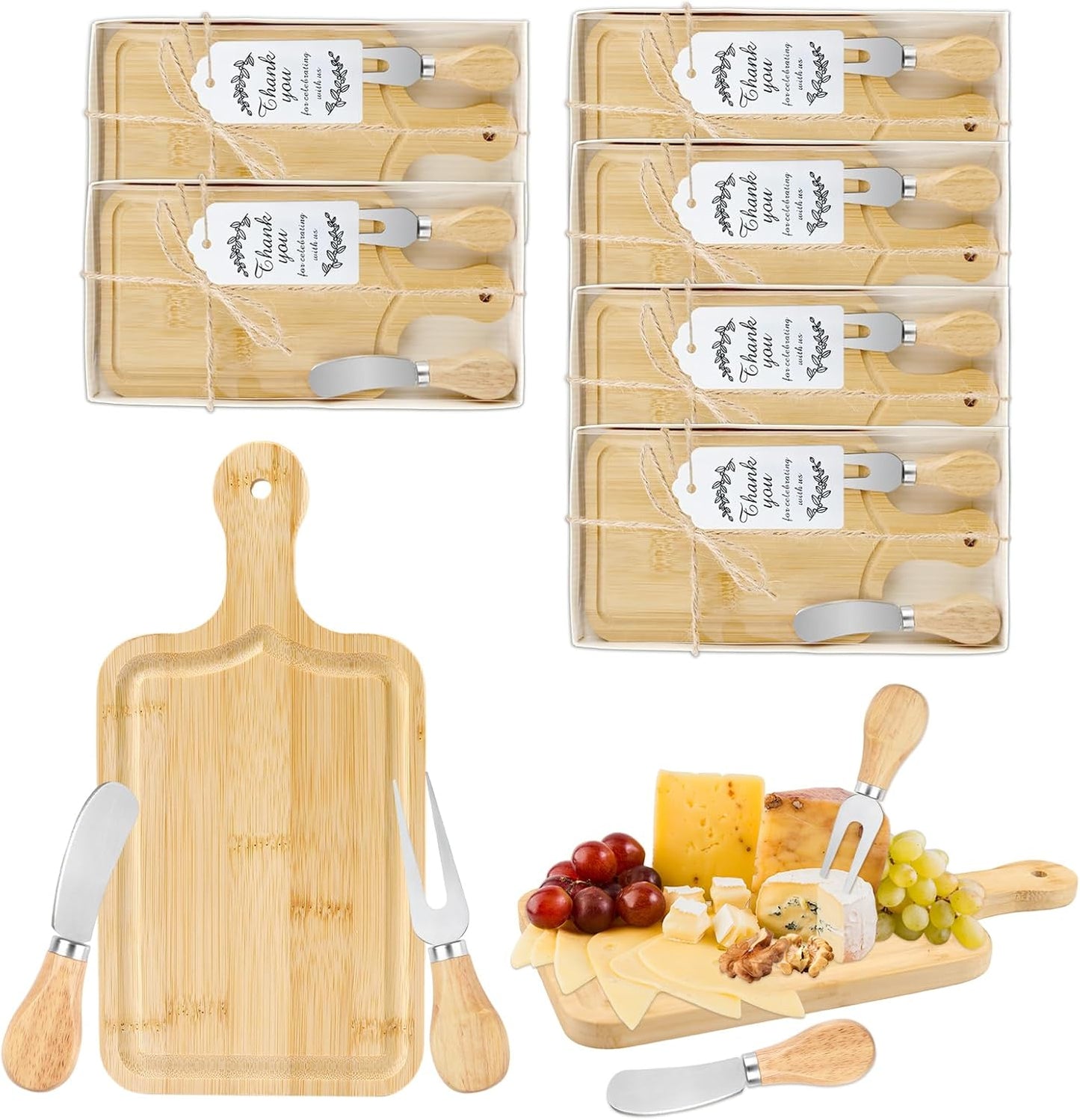 1 Set Baby Shower Prize for Game Winners Adults, Bridal Shower Prize for Guests, Small Cheese Board Gift Set with Wood Mini Charcuterie Board, Knives, Forks, Thank You Card & Gift Box