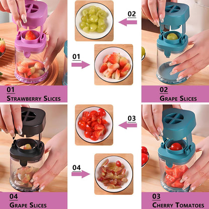 New Grape Cutter for Toddlers, Cutter Quarter Slicer Tool Into 4 Pieces for Slicing Grapes, Strawberries, Cherry, Tomatoes (Pink)