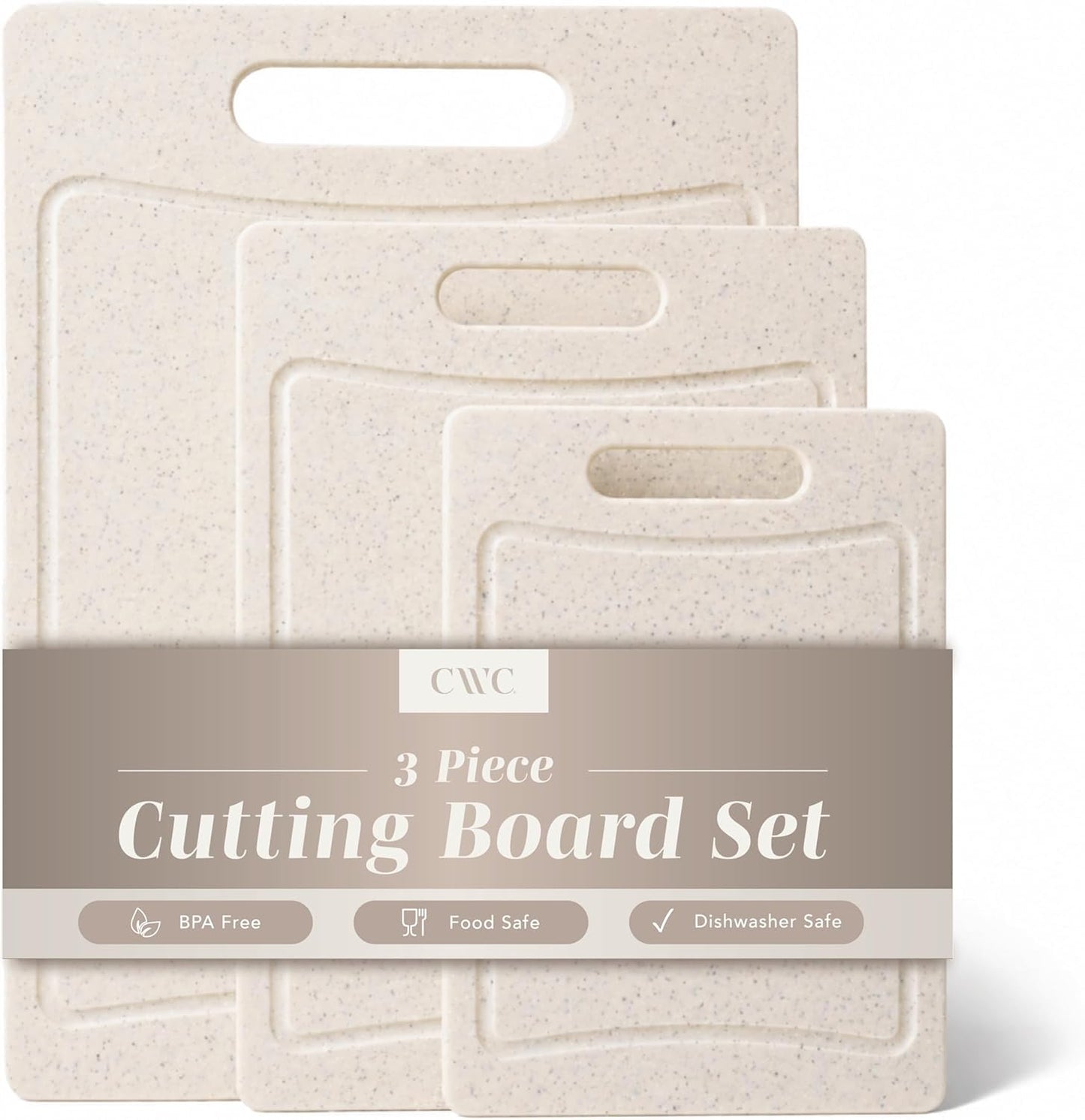 COOK WITH COLOR Non-Slip Cutting Board Set – Kitchen Essentials with Easy Grip Handle for Meat, Veggies, and Fruits, 4 Cutting Boards, Brown