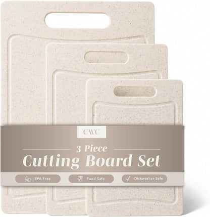 COOK WITH COLOR Non-Slip Cutting Board Set – Kitchen Essentials with Easy Grip Handle for Meat, Veggies, and Fruits, 4 Cutting Boards, Brown