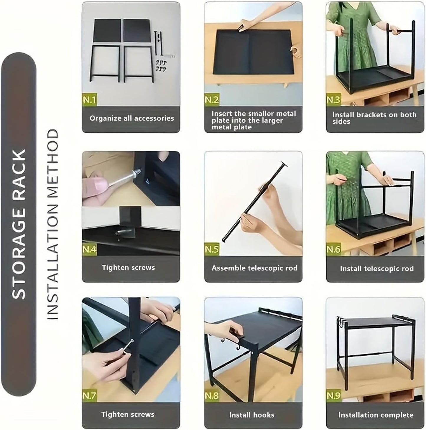 Adjustable Microwave Oven Rack, Microwave Stand Shelf Heavy Duty 2-Tier Shelf with Cutting Boards Stand Knife Rack and Chopstick Holder for Kitchen Shelves Counter Top Organizer, Holds 55lbs,6 Hooks