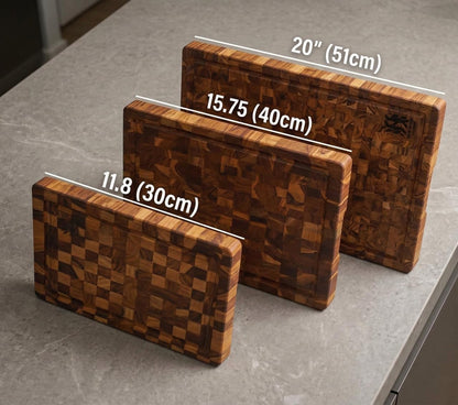 Natural Teak Wood Cutting Board with Juice Groove – Durable End Grain Butcher Block, Knife-Friendly, FSC, Medium Thick Chopping Board for Kitchen BBQ Gifts (11.8 x 7.9 x 1 Inches)