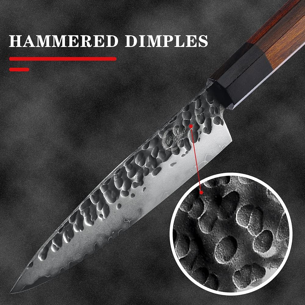 GRAND SHARP 5 inch Japanese Santoku Chef Knife, AUS10 3-layer High Carbon Stainless Steel Kitchen Cooking Knife, Professional Hand Forged Chef's Knives (Rosewood Handle & Gift Box& Sheath)