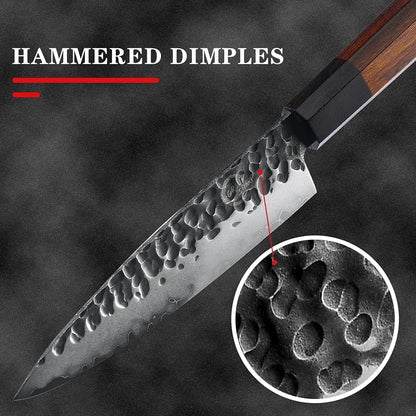GRAND SHARP 5 inch Japanese Santoku Chef Knife, AUS10 3-layer High Carbon Stainless Steel Kitchen Cooking Knife, Professional Hand Forged Chef's Knives (Rosewood Handle & Gift Box& Sheath)
