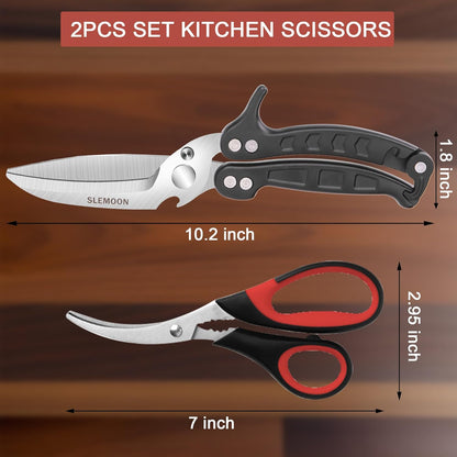 Heavy Duty Poultry Shears Kitchen Salad Scissors for Chicken Turkey Herb Vegetable 2pcs set Black