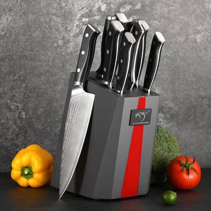 NANFANG BROTHERS Knife Sets for Kitchen with Block, Damasucs Kitchen Knife Sets 9 Pieces with Ergonomic Triple Rivet Handle, Kitchen Knives for Chopping, Slicing, Dicing & Cutting