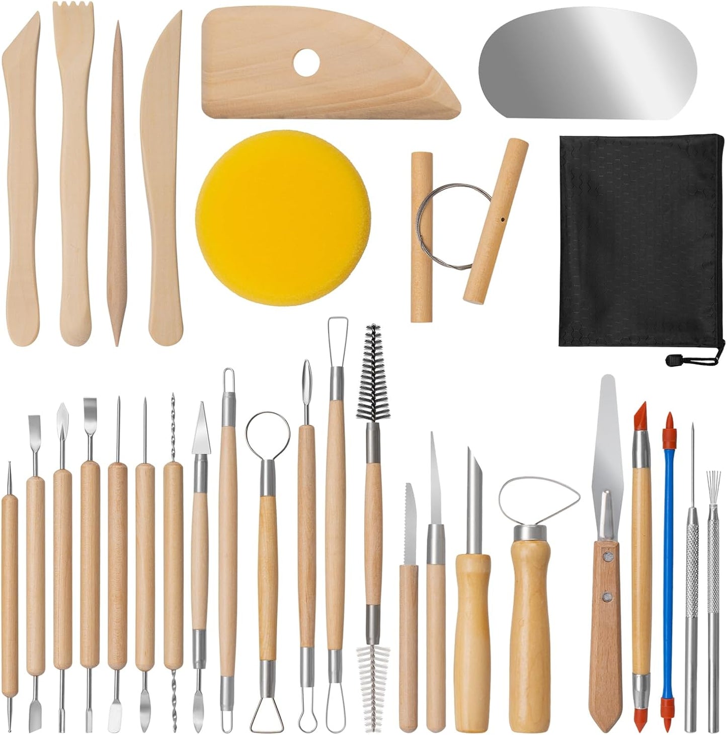 Amrules Clay Tools Kit, 12 PCS Polymer Clay Cutter Tools, Rectangle Shape Acrylic Press Board and Roller Pin Supplies Suitable for Shaping, Carving, Pottery Craft and DIY Projects