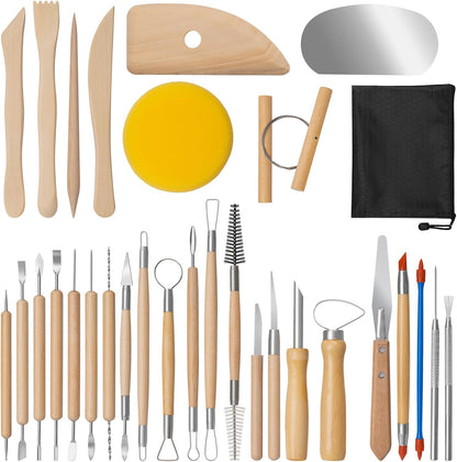 Amrules Clay Tools Kit, 12 PCS Polymer Clay Cutter Tools, Rectangle Shape Acrylic Press Board and Roller Pin Supplies Suitable for Shaping, Carving, Pottery Craft and DIY Projects