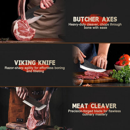 Huusk Chef Knife - Upgraded Viking Hand Forged Meat Cleaver With Sheath - Japanese Butcher Curved Boning Knife for Cutting, Cooking, Kitchen, Outdoor Camping, and BBQ, Gifts for Men Women