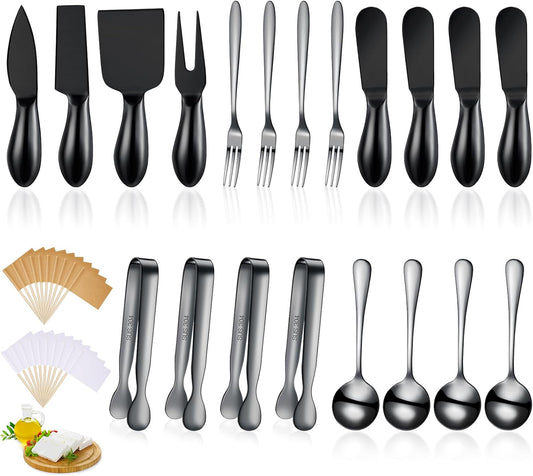 Patelai Charcuterie Board Accessories Cheese Spreader Knife Set Charcuterie Utensils Butter Knife Stainless Steel Mini Serving Tongs Spoons Appetizer Forks for Pastry(Silver,20 Pieces)