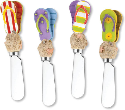 UP UPware Black Lighthouse Cheese Spreaders, Hand-Painted Resin Handles with Stainless Steel Blades for Spreading Cream Cheese, Butter, Jam, or Sandwich, Set of 4