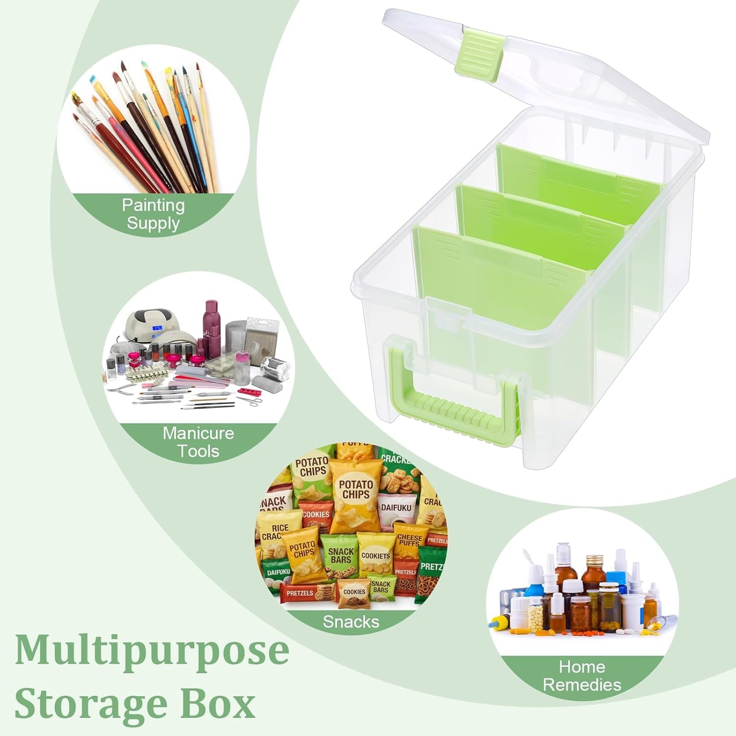 BTSKY Clear Plastic Dividing Storage Box with 4 Compartments Adjustable Storage Bin with Lid Plastic Craft Storage Container Multipurpose Sewing Box Art Supply Organizer, 13.3x8.1x3.4 Inches