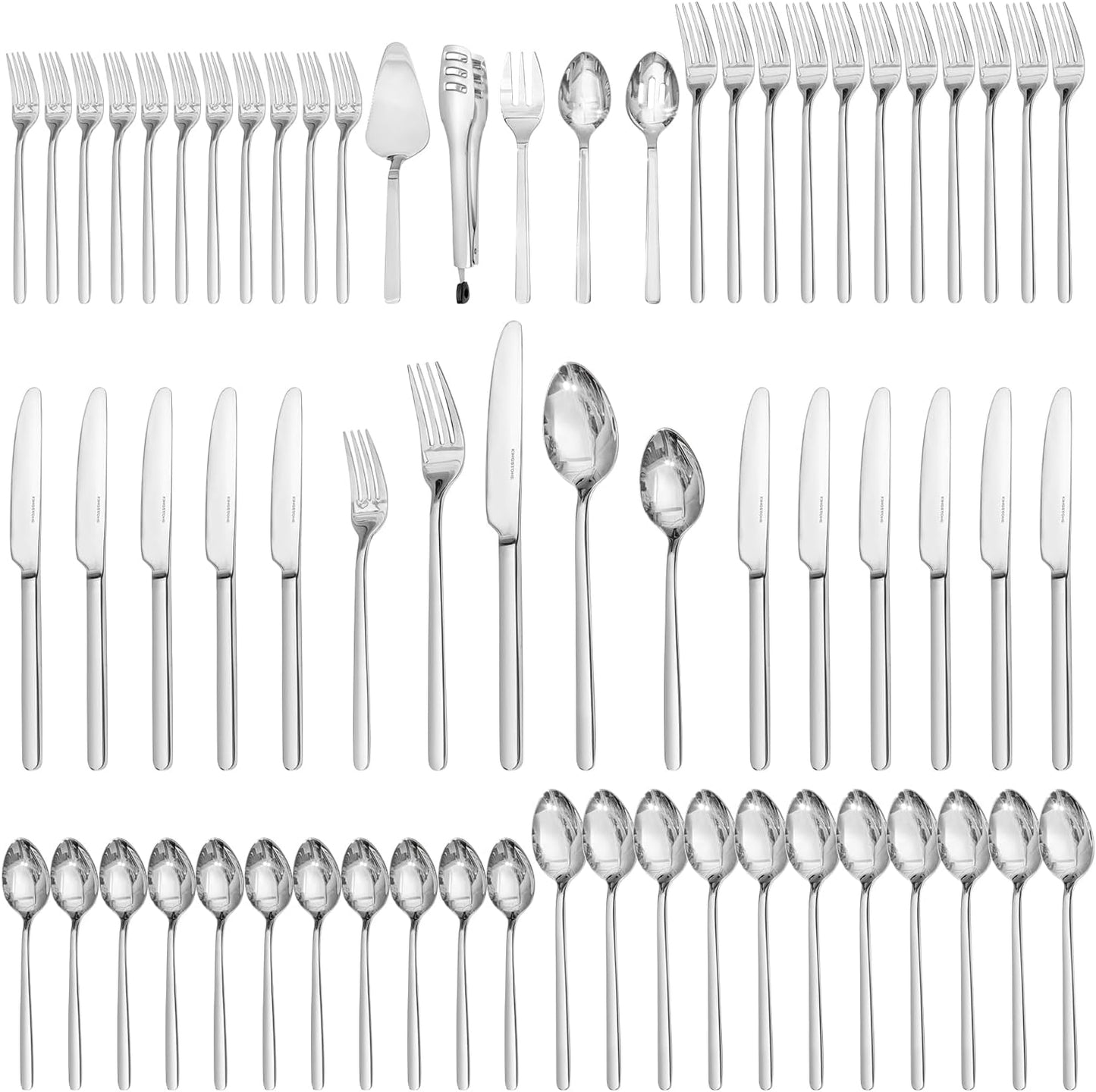KINGSTONE 48-Piece Silverware Set with Steak Knives, Flatware Set for 8, Stainless Steel Tableware Cutlery Set for Home Restaurant, Mirror Finish,Modern Design