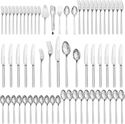 KINGSTONE 48-Piece Silverware Set with Steak Knives, Flatware Set for 8, Stainless Steel Tableware Cutlery Set for Home Restaurant, Mirror Finish,Modern Design