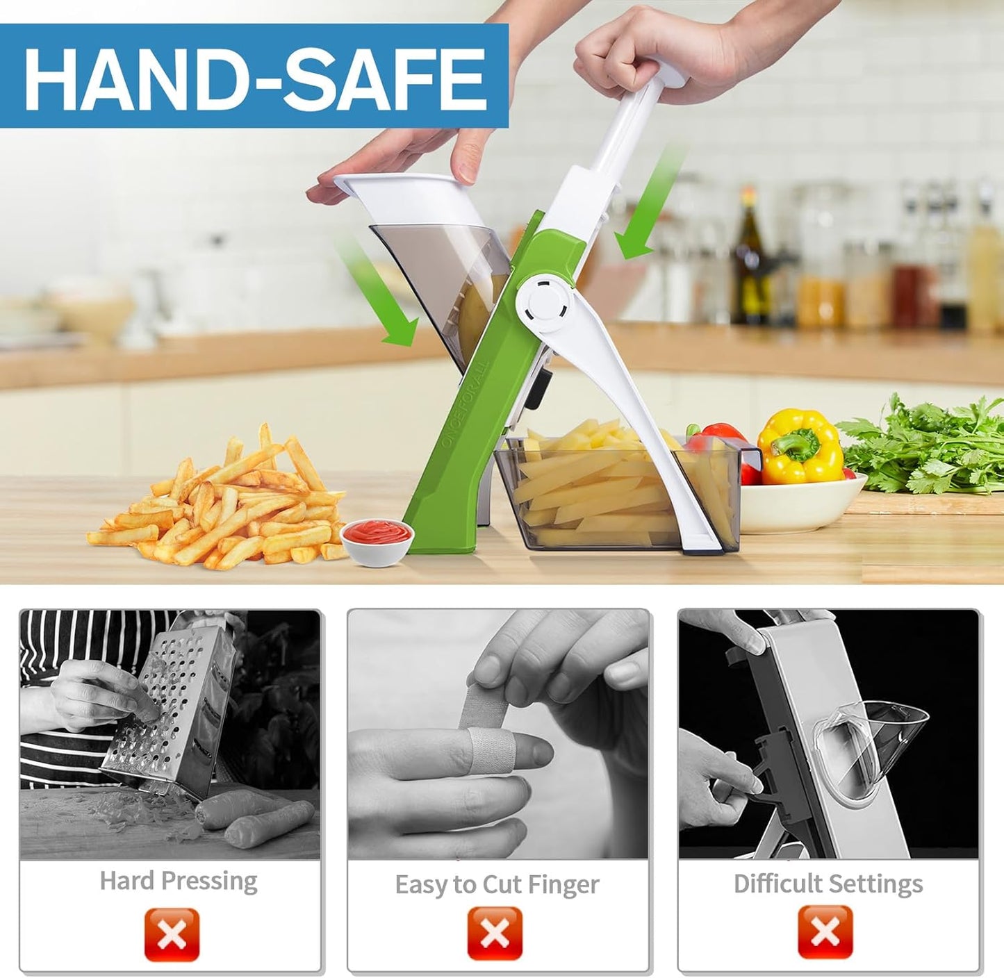 5 in 1 Safe Mandoline Slicer for Kitchen, Safe Vegetable Chopper, Paring Knife, Adjustable Thickness, Easy to Clean, Vegetable Slicer, Slicing, Strips, Shredding, Dicing, Chop (Black Knight)