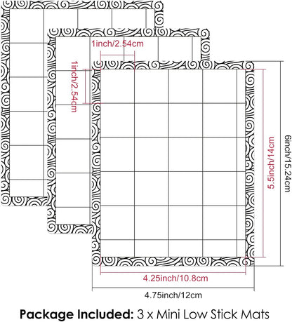 Sticky Non-Slip Flexible Gridded Stamp Mats Grid Sheets 2 PCS Low Stick Mat and 1 Blending Buddy Set,Laser Template with Stuckable Hole,Multi-Use Tack Adhesived Sheet Scrapbooking Craft Accessory