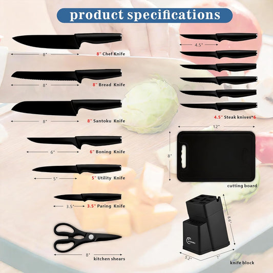Knife Set, 15 Piece Knife Block Set with Built-in Sharpener, Dishwasher Safe, Rust Resistant, Ergonomic Handle, Stainless Steel White