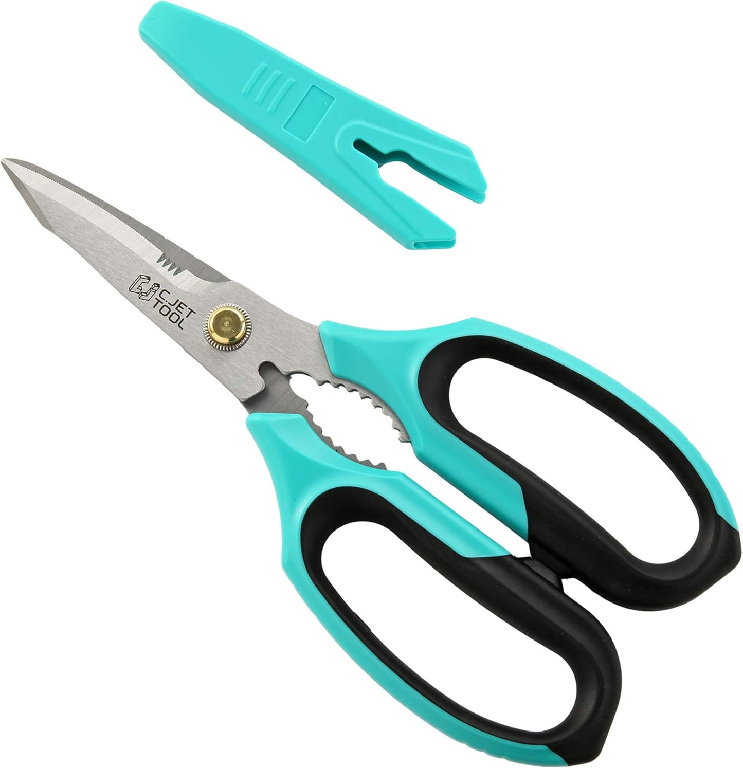 C.JET TOOL 8" Heavy Duty Scissors, Utility Scissors All Purpose for Cardboard, Plastic, Carpet, Rope, Leather. Sharp Stainless Steel Blades, Non‑Slip Handle, Kitchen Shears for Food, Meat & Poultry