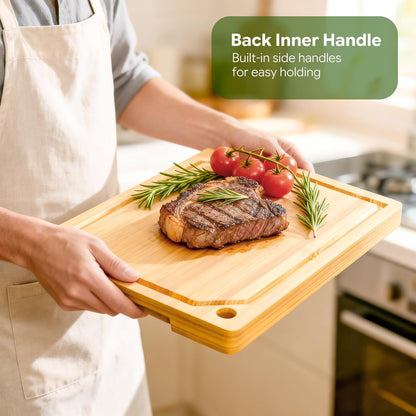 Simple Trending Bamboo Cutting Boards, Durable Cutting Boards for Kitchen with Deep Juice Grooves and Handles, Chopping Board for Meat, Vegetables and Fruits, 15”×10”, Natural