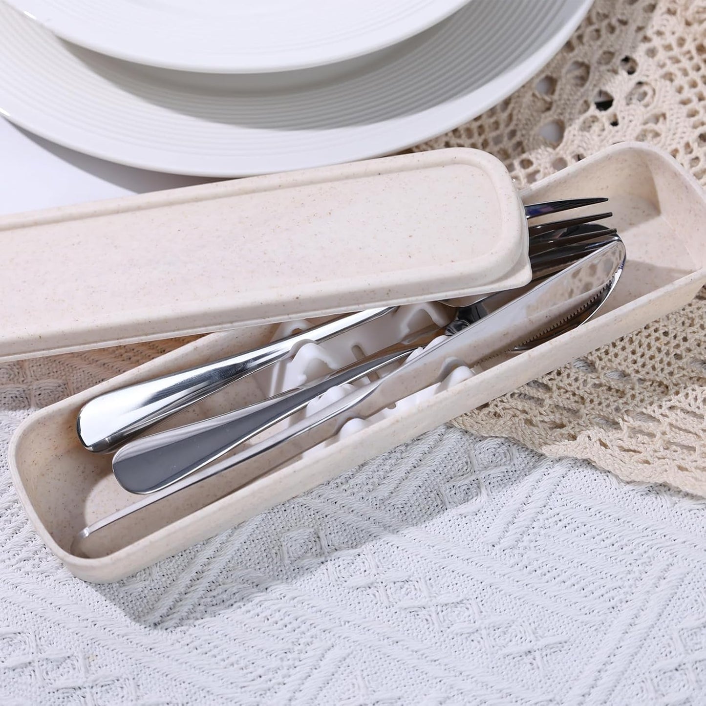 HANSGO Stainless Steel Travel Utensil Set with Case, 4-Piece Portable Knife Fork Spoon Set for Lunch Box, Office, School & Outdoor Use