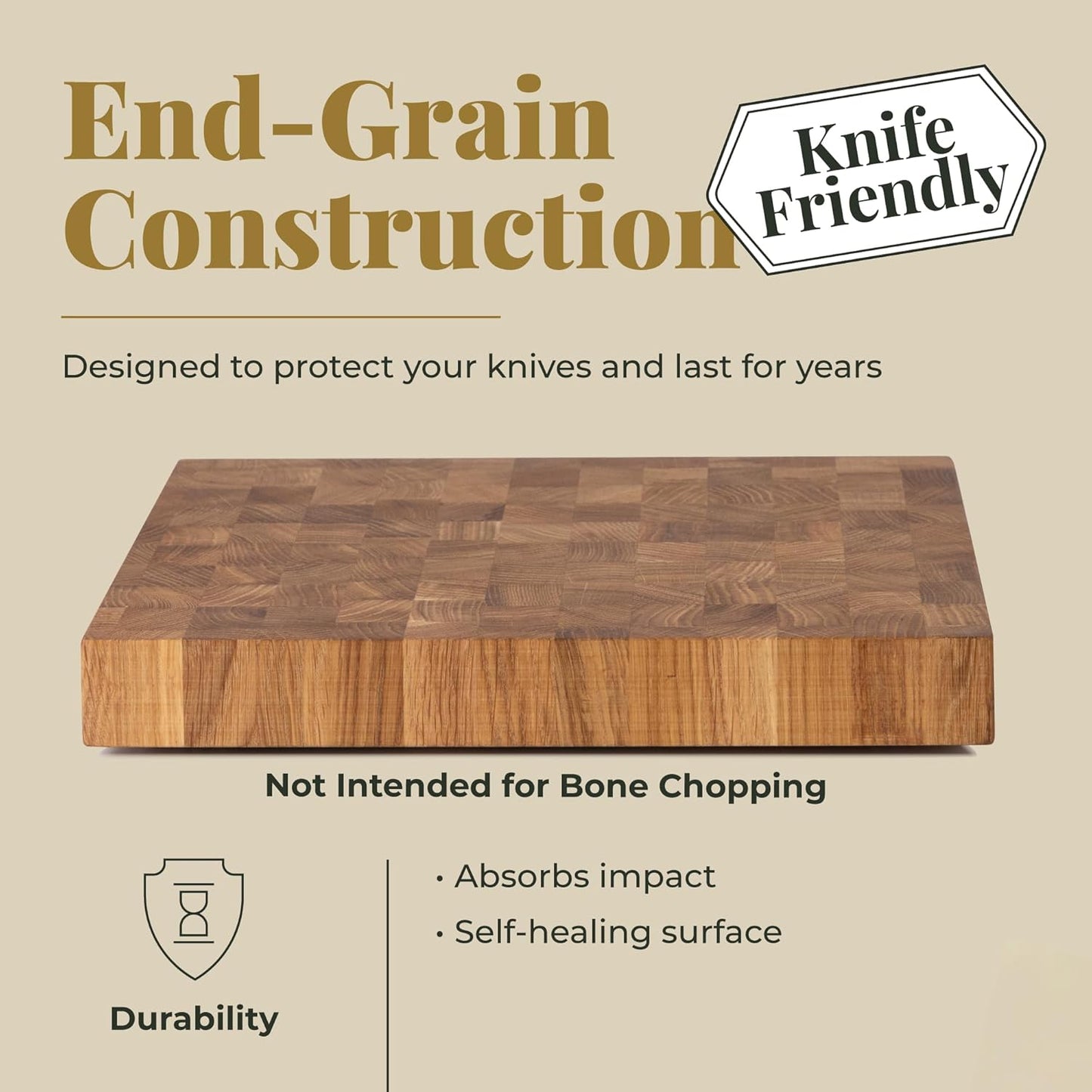 End Grain Cutting Board 12"x10", Butcher Block Oak Wood Chopping Board with Non-Slip Feet & Handles, Charcuterie Board, Knife-Friendly, Serving Cutting Board for Kitchen