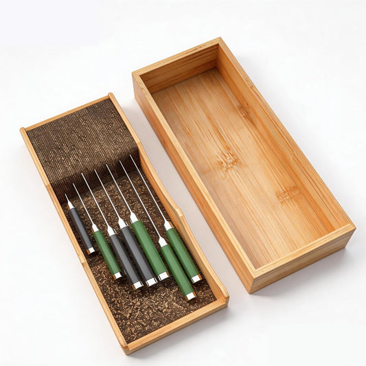 Bamboo Drawer Knife Organizer - Small Steak Knife Holder, Kitchen Drawer Insert for Storage