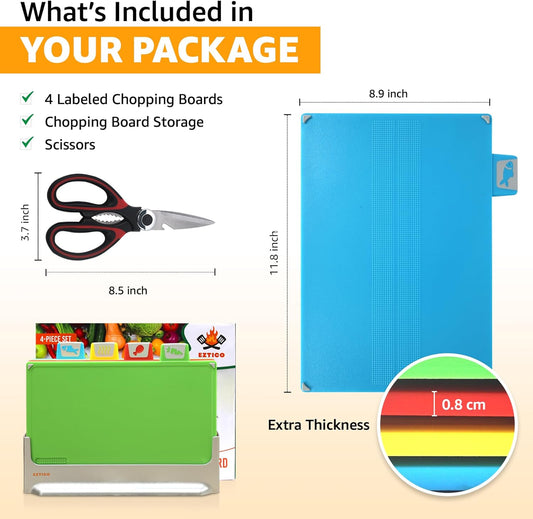 4-Piece Non-Toxic Cutting Board Set with Premium Scissors – BPA-Free Plastic and Rubber Chopping Boards for Kitchen Essentials with Organizer, Dishwasher Safe Accessories Holder.