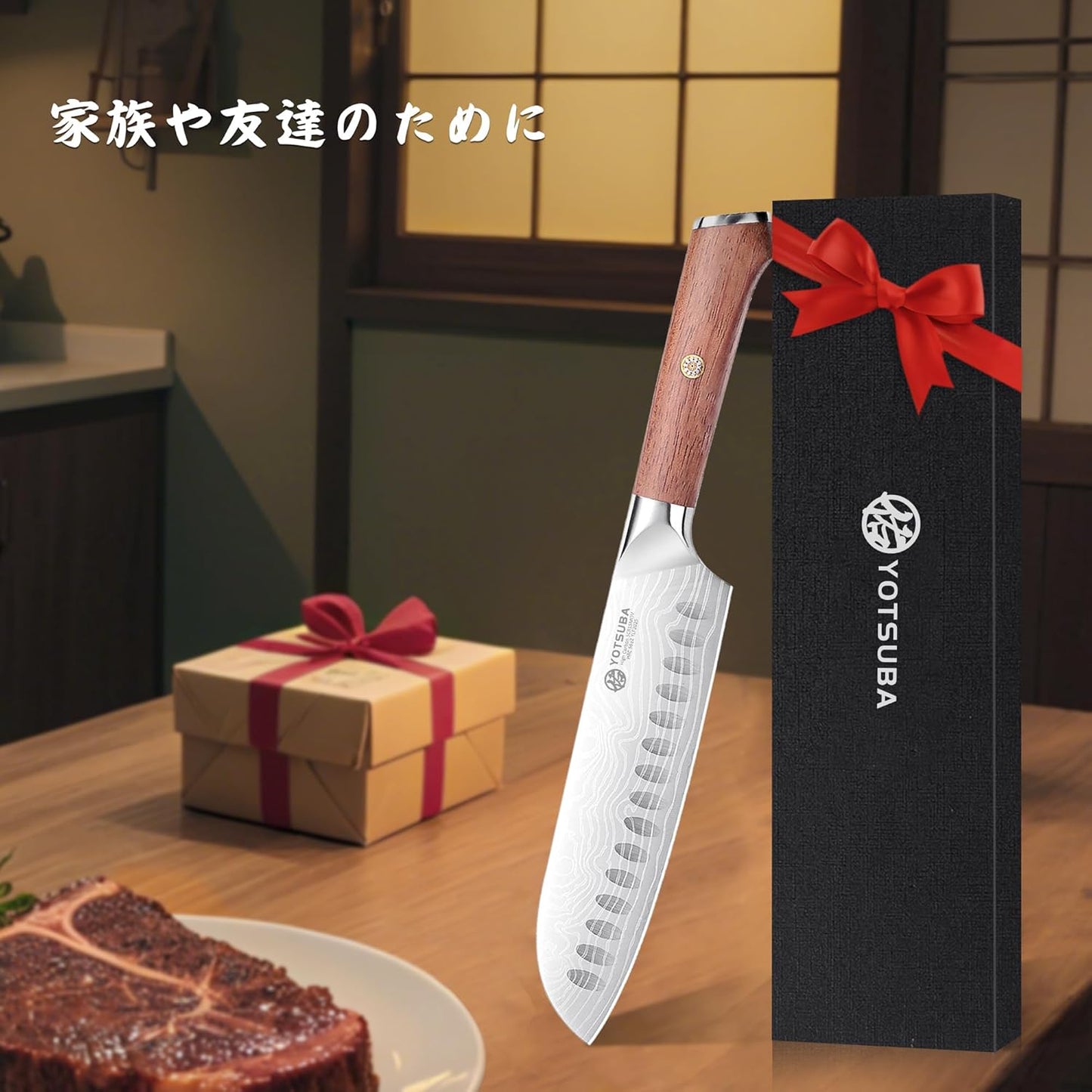 YOTSUBA Steak Knives Set of 6, Razor-Sharp 4.5 Inch Japanese Serrated Steak Knife Set, Full Tang Forged High Carbon Steel Dinner Knives with Ergonomic Handle and Gift Box